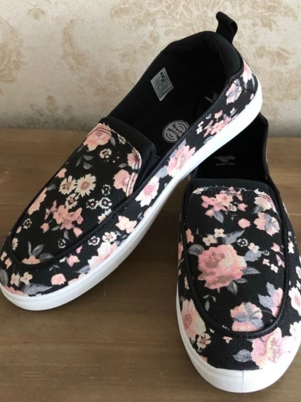 Rocket Dog Black Slip-On Sneakers with Pink Floral Print
